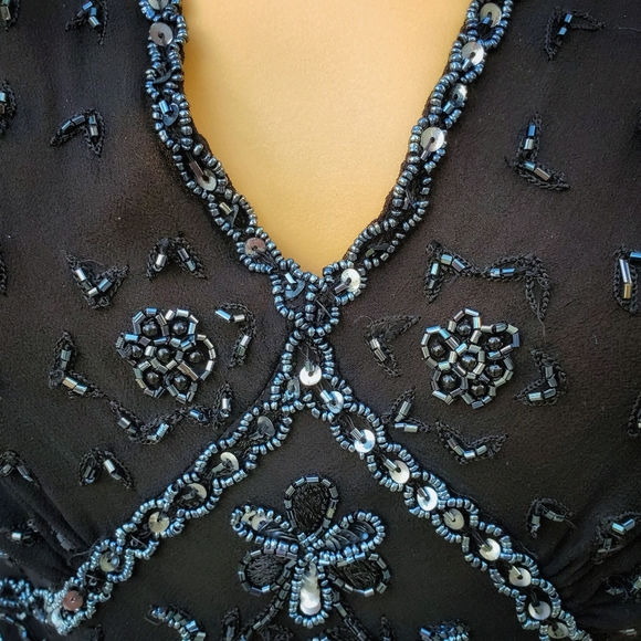 ♥️SOLD♥️Adrianna Papell Evening Wear Silk Bead Blk Blouse - Picture 12 of 13